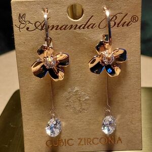Gold Flower Earrings with Cubic Zirconia